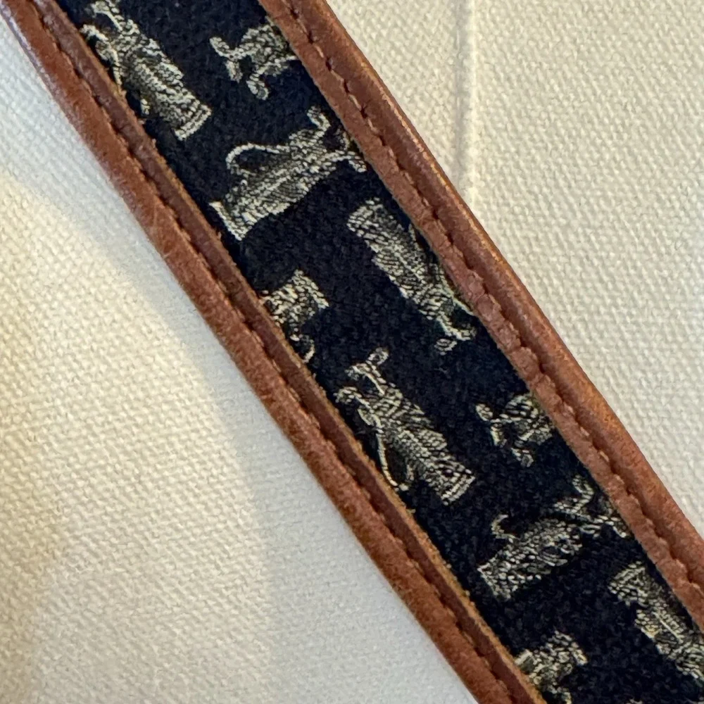 Brooks Brothers Golf Print Leather Canvas Belt Solid Brass Buckle Brown 42